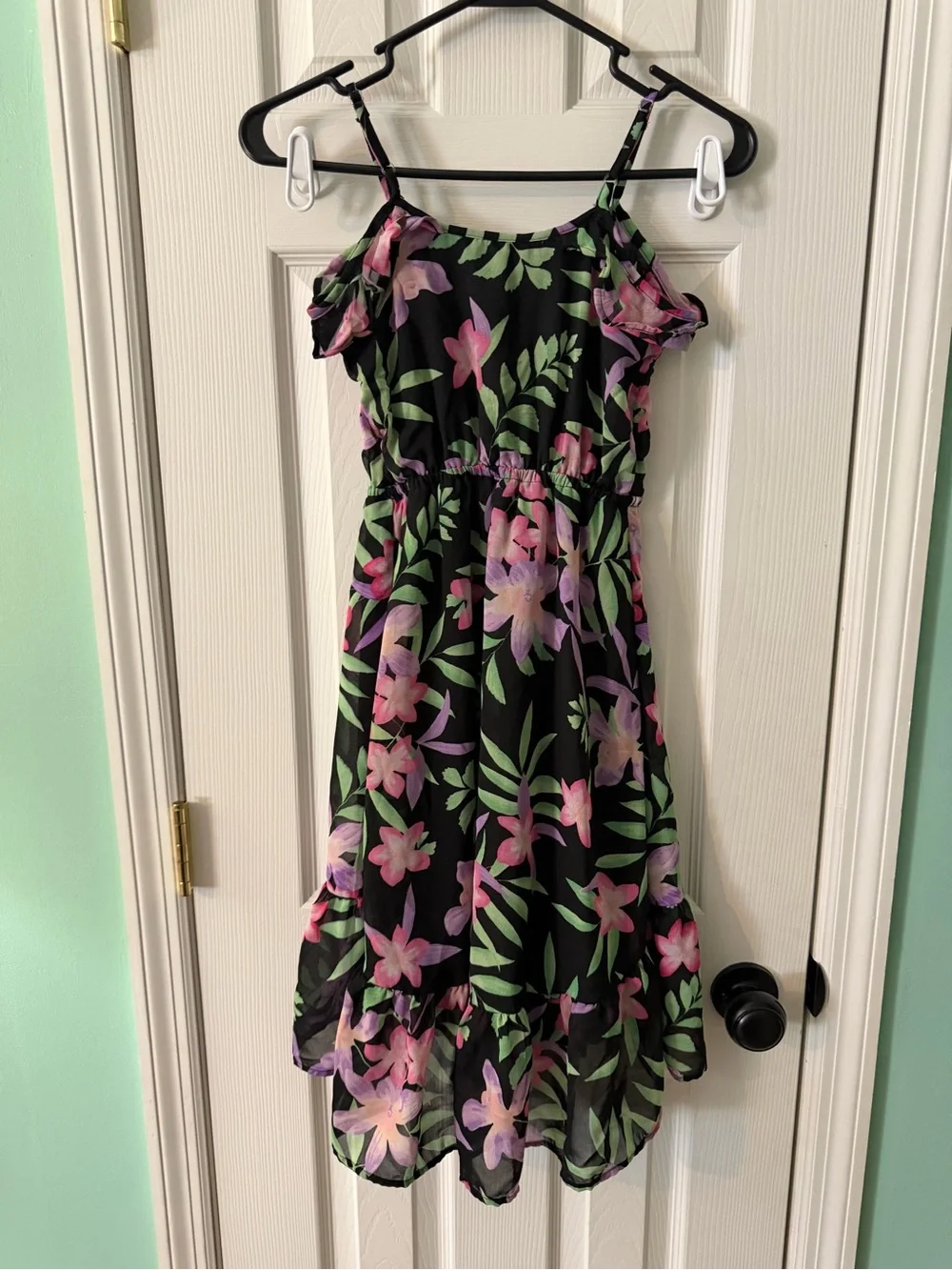 The Children's Place Black Floral Sundress with Pink & Purple Blooms